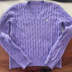 CHAPS Purple Cable Knit V-Neck Sweater